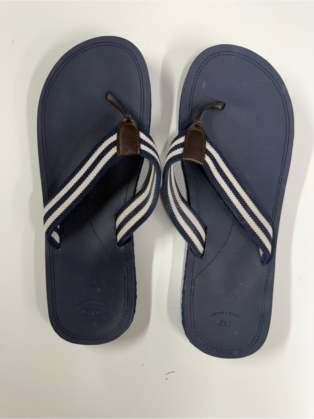 Men's Navy Blue Striped Strap Flip Flops